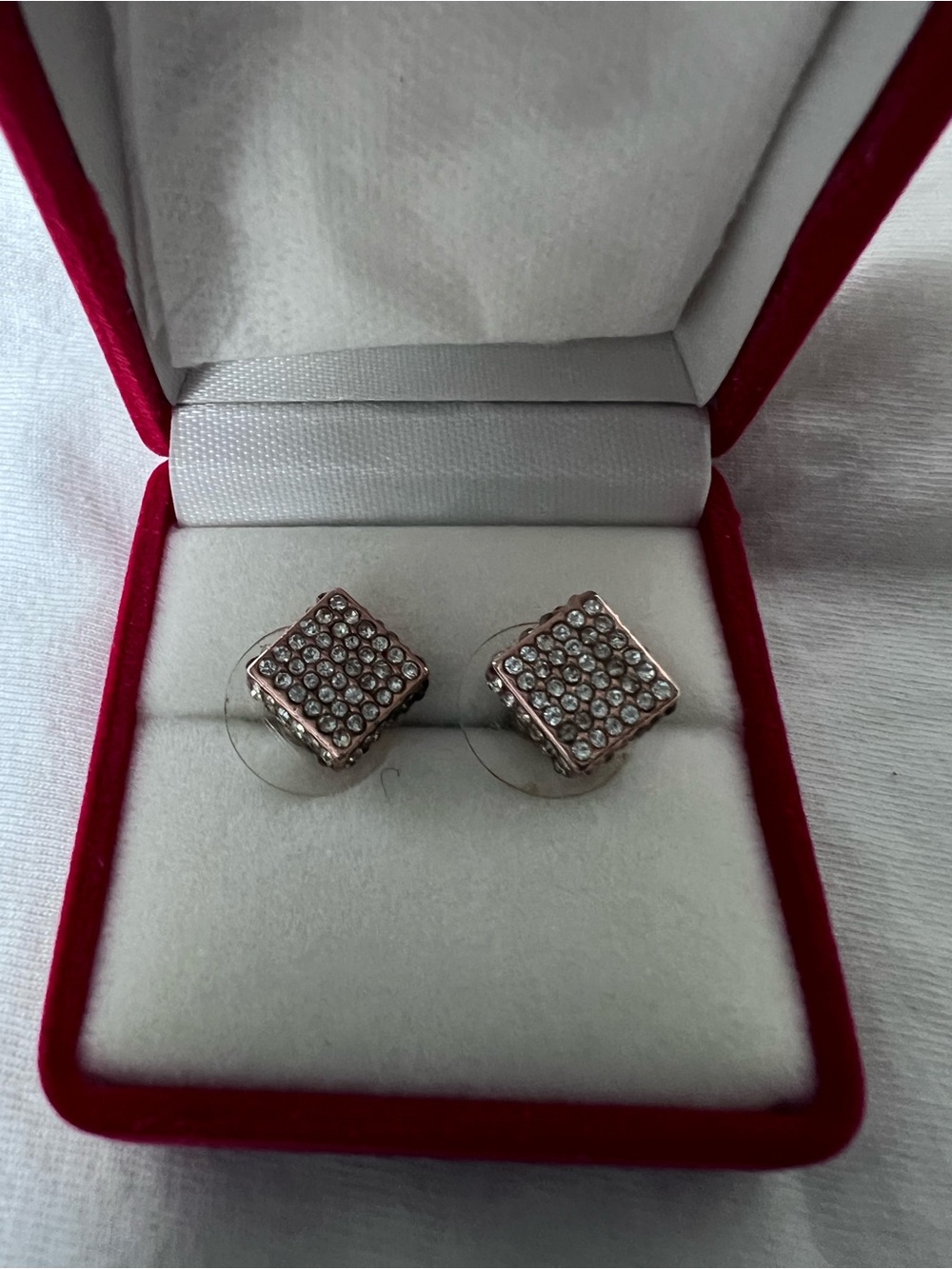 Crystal Pave Square Stud Earrings - Rose Gold Tone